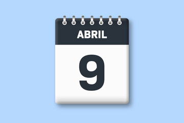 9 de abril - fecha calendario pagina calendario -  noveno dia de abril sobre fondo azul