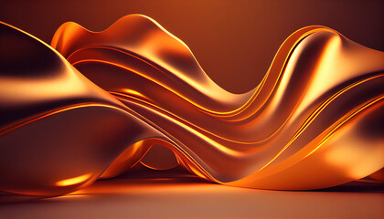 Orange Wavy Satin glass Background Neon Lighting Orange abstract background with curves and a light orange background. - Generative AI