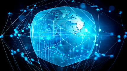 Global network security shield protecting against cyber threats and attacks. Concept of digital security and data protection in the modern world