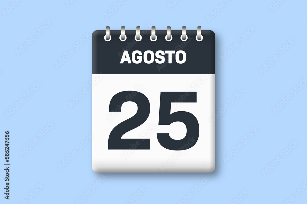 Poster 25 de agosto - fecha calendario pagina calendario - vigesimo quinto dia de agosto sobre fondo azul