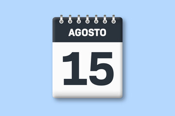 15 de agosto - fecha calendario pagina calendario -  decimoquinto dia de agosto sobre fondo azul