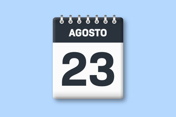 23 de agosto - fecha calendario pagina calendario -  veintitres de agosto sobre fondo azul