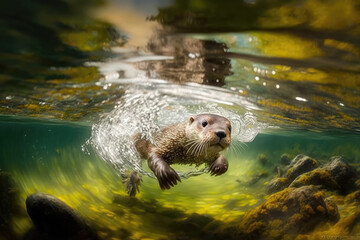 an otter swimming the river- made with generative ai