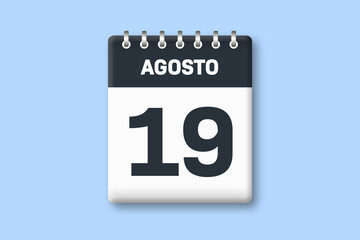 19 de agosto - fecha calendario pagina calendario - decimonoveno dia de agosto sobre fondo azul