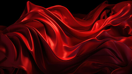 Obraz premium Red Wavy Satin glass Background Neon Lighting red abstract background with curves and a light red background. - Generative AI