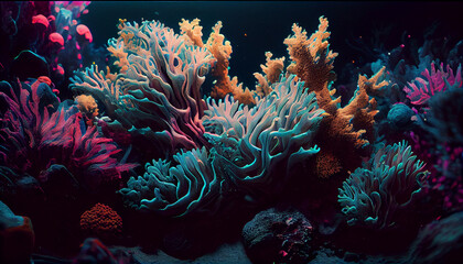 Fototapeta na wymiar Beautifiul underwater panoramic view with tropical fish and coral reefs