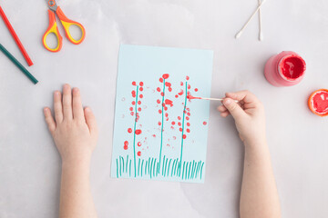 simple kids paper craft painting flowers with cotton buds 