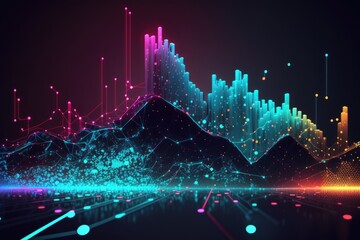 vivid neon abstract Concept of AI technology, Motion of digital data flow. Communication and technology network concept with moving lines and dots. 3D rendering