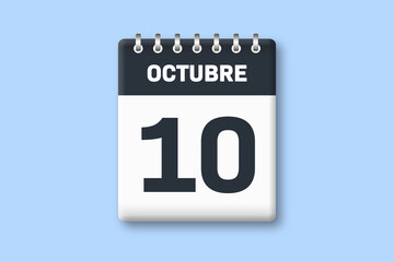 10 de octubre - fecha calendario pagina calendario -  decimo dia de octubre sobre fondo azul