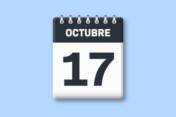 17 de octubre - fecha calendario pagina calendario - decimoseptimo dia de octubre sobre fondo azul