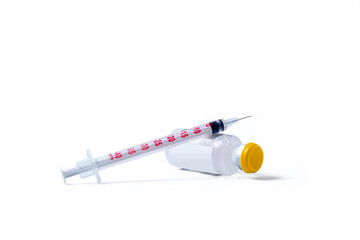 Vaccine vial and syringe isolated on white background. Coronavirus Vaccine.