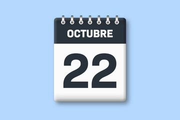 22 de octubre - fecha calendario pagina calendario - vigesimo segundo dia de octubre sobre fondo azul