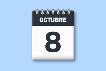8 de octubre - fecha calendario pagina calendario -  octavo dia de octubre sobre fondo azul