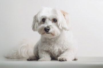 Fototapeta premium Faithful and Loyal Dog Sitting on White Studio Background