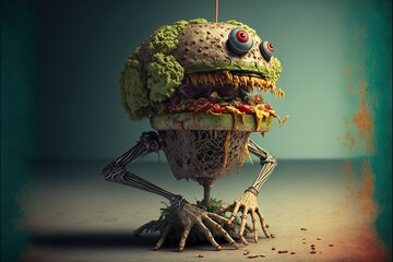 Frankenfood, concept of Genetically Modified Organism and Franken-Cuisine, created with Generative AI technology