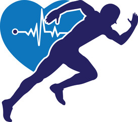 man avatar running with heart pulse silhouette style icon design, Marathon athlete training and fitness theme Vector illustration