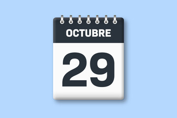 29 de octubre - fecha calendario pagina calendario -  pagina veintinueve de octubre sobre fondo azul - obrazy, fototapety, plakaty