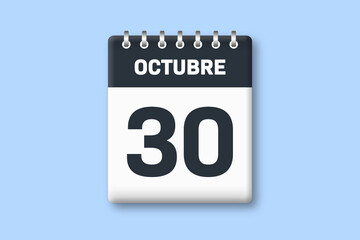 30 de octubre - fecha calendario pagina calendario - trigesimo dia de octubre sobre fondo azul