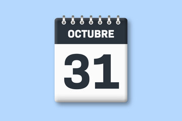 31 de octubre - fecha calendario pagina calendario - trigesimo primer dia de octubre sobre fondo azul - obrazy, fototapety, plakaty