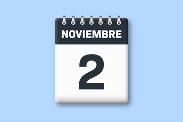 2 de noviembre - fecha calendario pagina calendario - segundo dia de noviembre sobre fondo azul