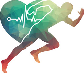 man avatar running with heart pulse silhouette style icon design, Marathon athlete training and fitness theme Vector illustration