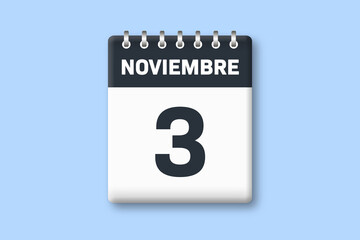 3 de noviembre - fecha calendario pagina calendario - tercer dia de noviembre sobre fondo azul