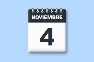 4 de noviembre - fecha calendario pagina calendario - cuarto dia de noviembre sobre fondo azul