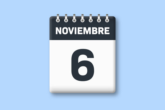 6 de noviembre - fecha calendario pagina calendario -  sexto dia de noviembre sobre fondo azul