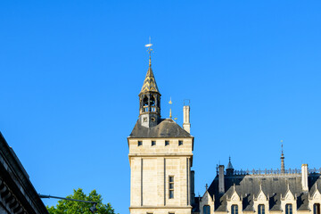 The Clock Tower of the Palais de la Cite , Europe, France, Ile de France, Paris, in summer on a sunny day.