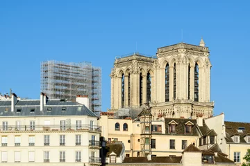 Fototapeten The towers of Notre-Dame de Paris Cathedral , Europe, France, Ile de France, Paris, in summer on a sunny day. © Florent