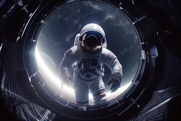 Astronaut outside space station