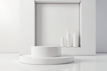 Minimalist White Marble Podium Display for Product Presentations - 3D Rendering.