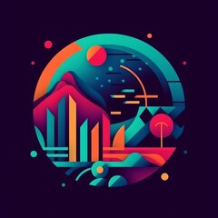 An abstract colorful logo design or icon with copy space. Generative AI.