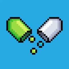 Pixel art illustration capsule pill. Pixelated pills. medical capsule pills pixelated
for the pixel art game and icon for website and video game. old school retro.