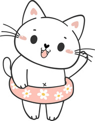 cute funny summer beach playful kitten cat in shorts cartoon animal hand drawing doodle