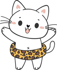 cute funny summer beach playful kitten cat in shorts cartoon animal hand drawing doodle