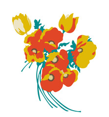 OLGA (1979) “flower power” decorative floral bouquet N°2 • Late 1970’s fashion style, hand-drawn vector illustration.