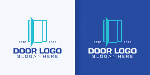 Door Icon in trendy flat style isolated on blue background. Open door symbol for your web site design, logo, app, U I. Vector illustration