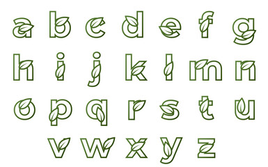 lowercase line letters with leaf set. eco friendly alphabet. nature and environment design