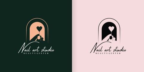 Nail studio or nail polish icon set logo design for beauty salon with unique concept