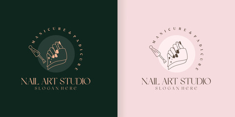 women's nail polish logo design, nail care, nail salon - obrazy, fototapety, plakaty