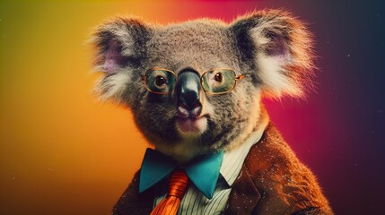 Koala in suit: Studio Shot of a Koala in Business clothes, Mixing Professional and Animal portrait concept in 8K created with generative ai technology