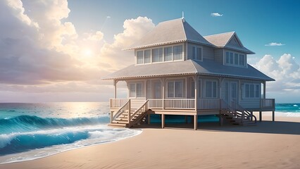 Fototapeta premium Image of a beach house, generative AI