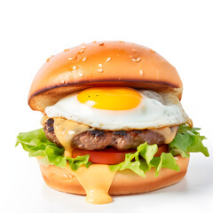 Delicious hamburger with cheese, egg, and salad. Generative AI Generative AI