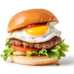 Delicious hamburger with cheese, egg, and salad. Generative AI Generative AI