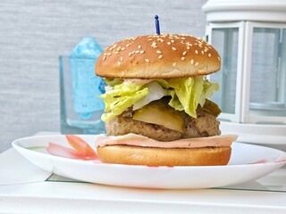 big fragrant burger with buns