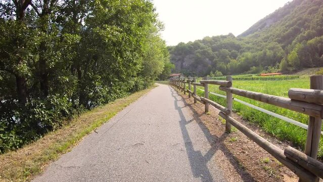 Via Francigena - Dora Baltea route next to Chambave, Aosta Valley, Italy - August 2021
