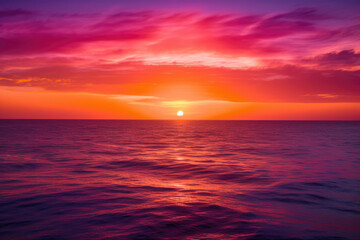Fototapeta na wymiar A vibrant sunset over the ocean, with fiery oranges, pinks, and purples painting the sky - made with AI