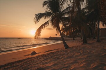 Fototapeta na wymiar Sunset on the beach of caribbean sea Generative AI