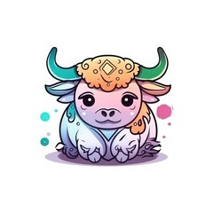 Kawaii Zodiac Sign Taurus on White Background. Best for Printing Design. Generative AI